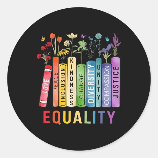 Sticker Rond Egalité Bibliothèque Diversité Inclusion Kindness (Devant)