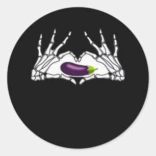 Sticker Rond Eggplant Classic - Squelette Mains Coeur