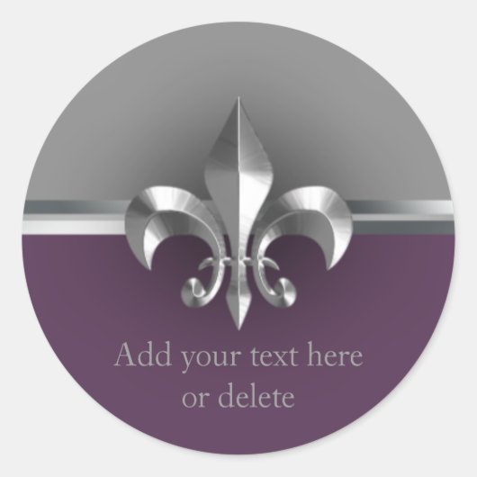 Sticker Rond Eggplant Gris Métal Style Argent Fleur de Lis (Devant)