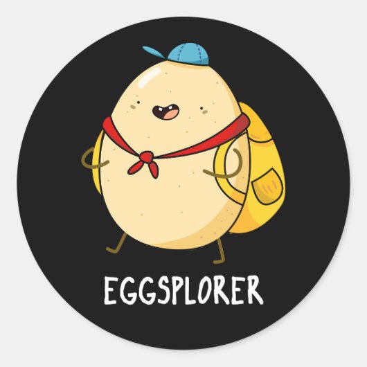 Sticker Rond Eggsplorer Funny Oeuf Explorer Pun Dark BG (Devant)