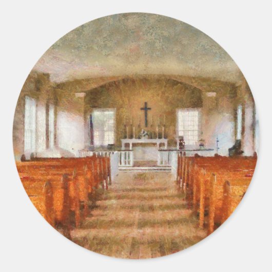 Sticker Rond Église - Dans une église (Devant)
