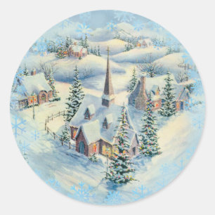 Sticker Rond ÉGLISE d'HIVER par SHARON SHARPE