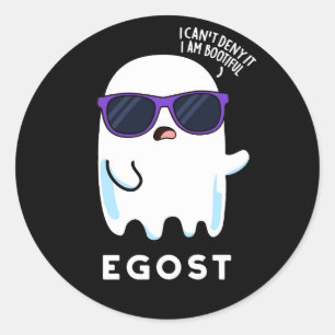 Sticker Rond Egost Funny Halloween Ego Ghost Pun Dark BG