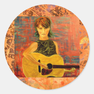 Sticker Rond égouttement acoustique de chanteur folk