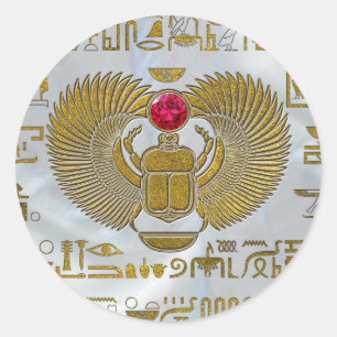 Sticker Rond Égypte Scarab Beetle Gold et Ruby Stone
