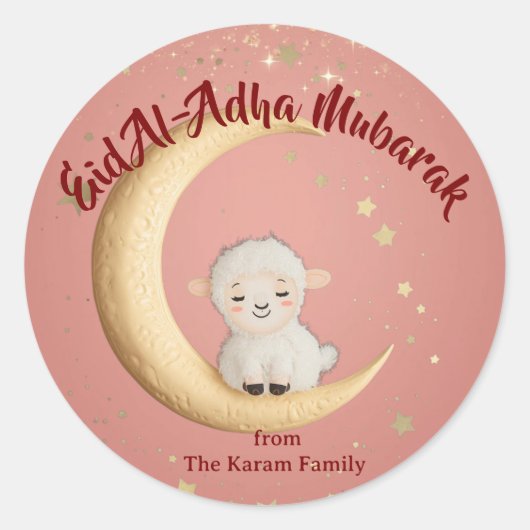 Sticker Rond Eid Al-Adha Mubarak Pink (Devant)