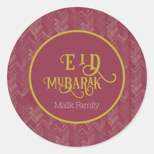 Sticker Rond Eid Moubarak Chevron Luxuriant Rouge Personnalisé (Devant)