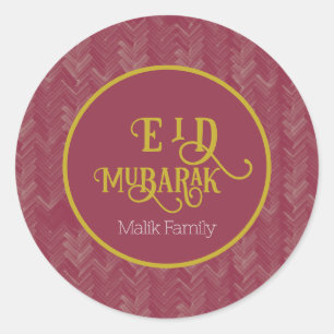 Sticker Rond Eid Moubarak Chevron Luxuriant Rouge Personnalisé