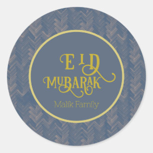 Sticker Rond Eid Moubarak Chevron Retro Blue Personnalisé