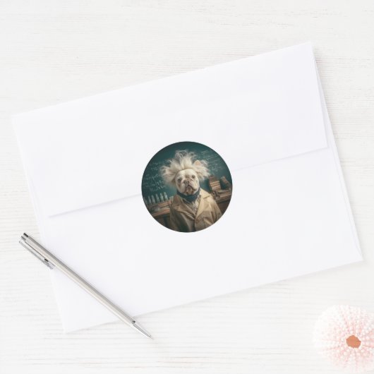 Sticker Rond Einstein Pup in Lab Coat (Enveloppe)