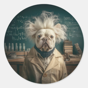 Sticker Rond Einstein Pup in Lab Coat