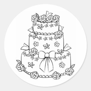 Sticker Rond Elaborer le gâteau Mariage avec les fleurs et la b