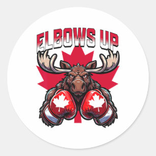 Sticker Rond Elbows Up Canada Boxe Orignal Maple Leaf Canadien