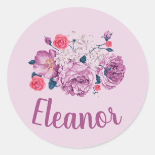 Sticker Rond Eleanor Nom Floral Personnalisé Fleur Fille Vintag