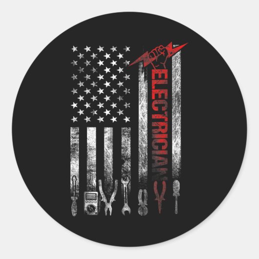 Sticker Rond Electrician American Flag Funny Electricians Tools (Devant)
