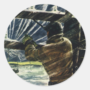 Sticker Rond Electricien d'affaires vintage travaillant dans la