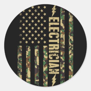 Sticker Rond Électricien patriotique camouflage drapeau américa