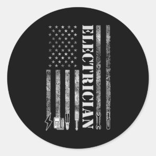 Sticker Rond Électricien Vintage Graphique Drapeau Usa