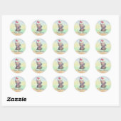 Sticker Rond Elefant mit rosa Schmetterling (Feuille)