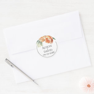 Sticker Rond Elegan peach mariage floral