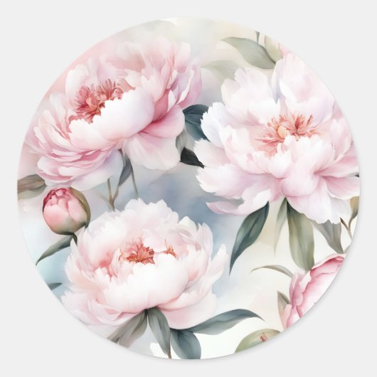 Sticker Rond Elégance botanique Pink Peonies Aquarelle (Devant)