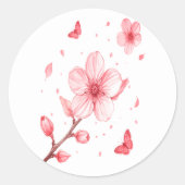 Sticker Rond Élégance de la Fleur de Cerisier (Devant)