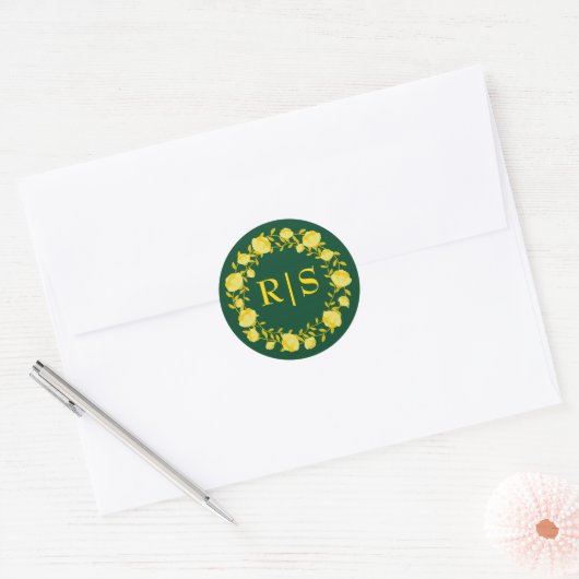 Sticker Rond Élégance de mariage Émeraude Or (Enveloppe)