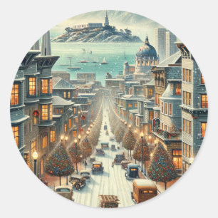 Sticker Rond Élégance de Noël à San Francisco - Carte