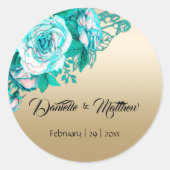 Sticker Rond Elégance dorée : Bouquet de rose Turquoise Mariage (Devant)