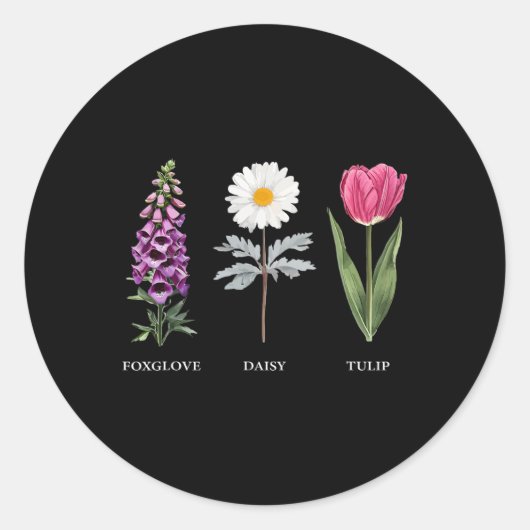 Sticker Rond Élégance florale Foxglove Daisy Tulip Design (Devant)
