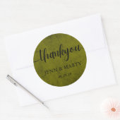 Sticker Rond Élégance moderne Mariage vert olive Merci (Enveloppe)
