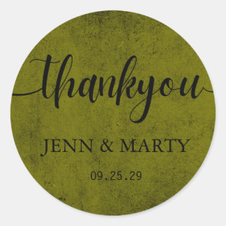 Sticker Rond Élégance Moderne Mariage Vert Olive Remerciement