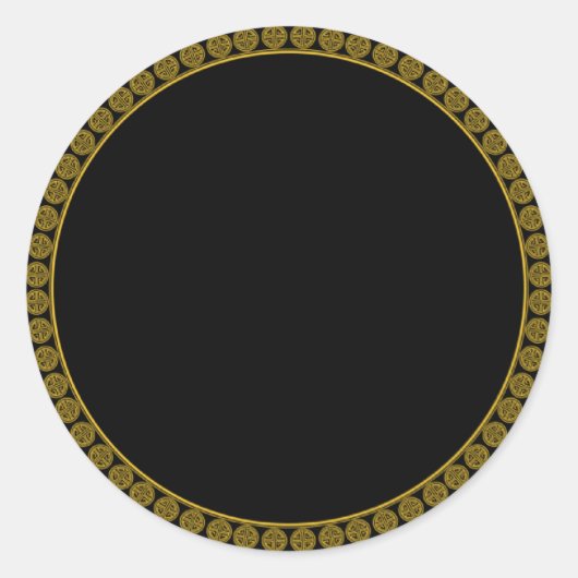 Sticker Rond Elégance, or et noir motif élégant, (Devant)