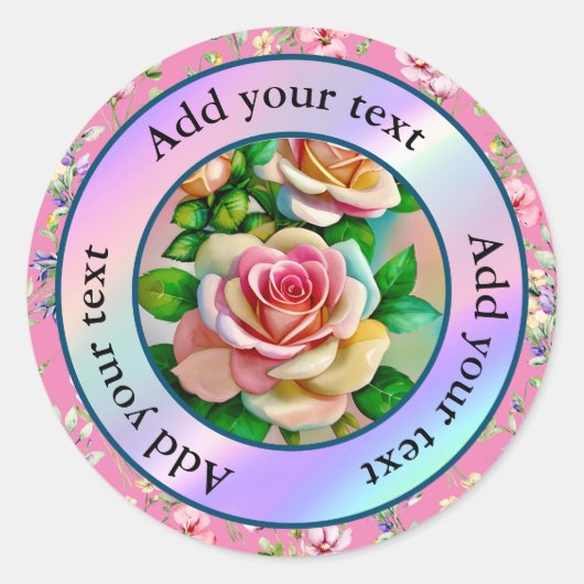 Sticker Rond Élégance Roses Rose et Jaune Aquarelle Pastel (Devant)
