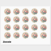 Sticker Rond Élégance Usée, Shabby Chic Rose (Feuille)