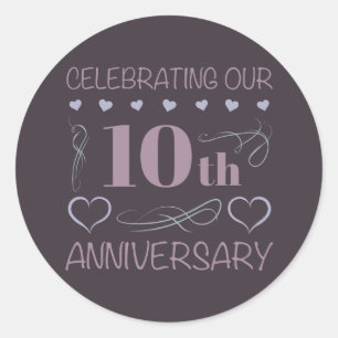 Sticker Rond Élégant 10e anniversaire Mariage Lavande