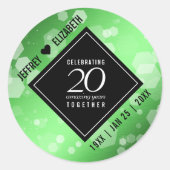 Sticker Rond Élégant 20e anniversaire de Mariage d'émeraude (Devant)