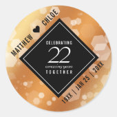Sticker Rond Élégant 22e anniversaire de Mariage de cuivre (Devant)