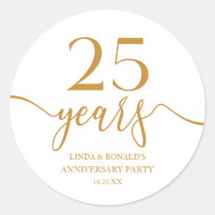 Sticker Rond Élégant 25e anniversaire de Mariage Champagne