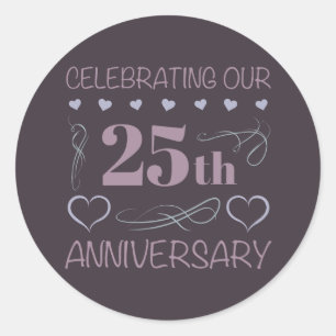 Sticker Rond Élégant 25e anniversaire de Mariage violet