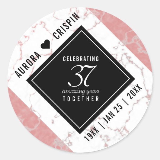 Sticker Rond Élégant 37e anniversaire du Mariage Alabaster (Devant)