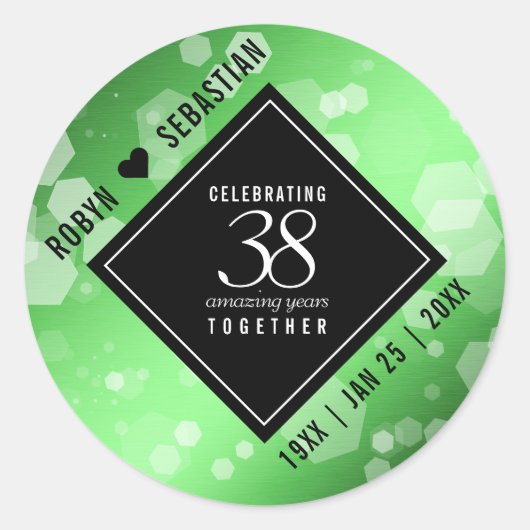 Sticker Rond Élégant 38e anniversaire du Mariage Emeraude (Devant)