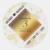 Sticker Rond Élégant 3ème anniversaire de Mariage en cuir (Devant)