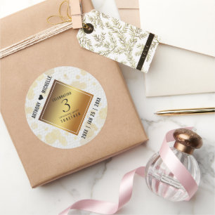 Sticker Rond Élégant 3ème anniversaire de Mariage en cuir