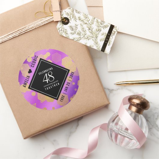 Sticker Rond Élégant 48e anniversaire de Mariage d'Améthyste (Cadeaux)