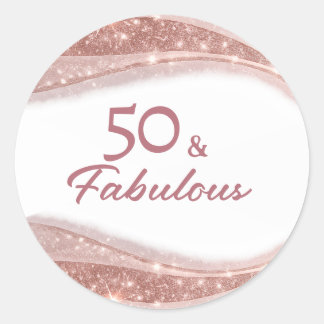 Sticker Rond Elegant 50 & Fabulous Rose Gold Birthday