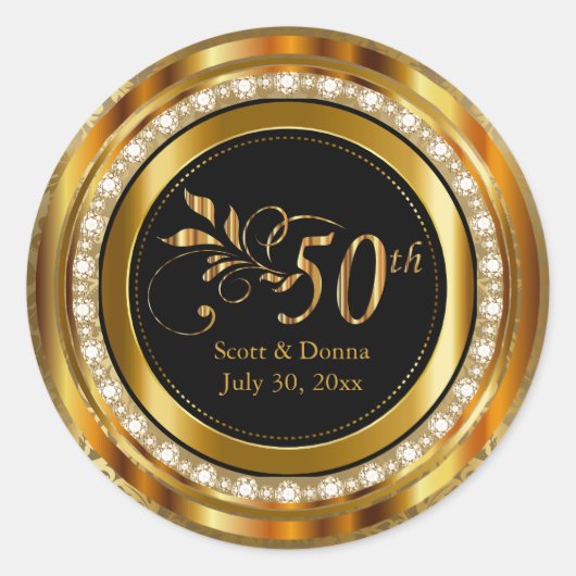 Sticker Rond Élégant 50e anniversaire de Mariage d'or (Devant)