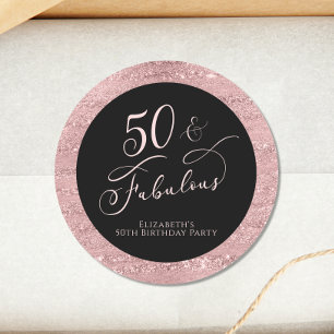 Sticker Rond Élégant 50e anniversaire Rose Gold