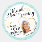 Sticker Rond Elégant 50e anniversaire Turquoise Merci bleu (Devant)