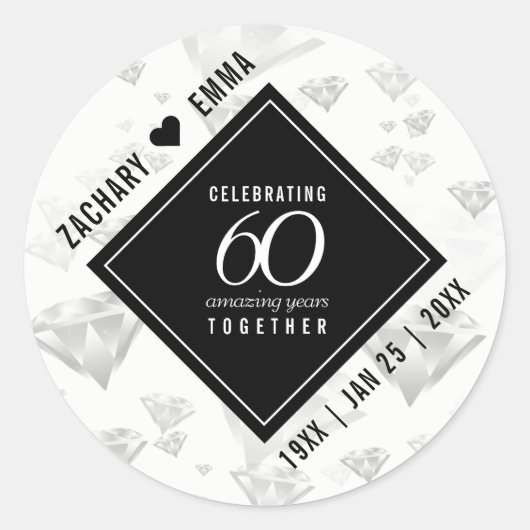 Sticker Rond Élégant 60e anniversaire de Mariage de diamant (Devant)
